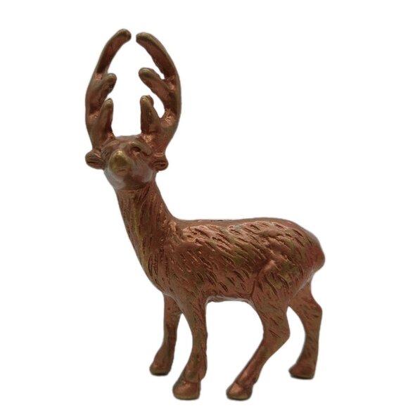 Brass Deer Reindeer Elk Stag Buck Figurine Textured Body 3.5" - Picture 1 of 7